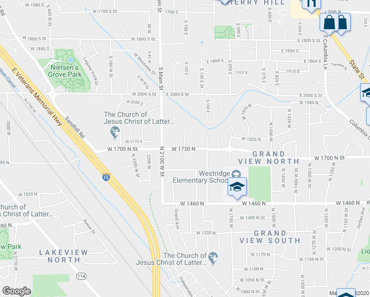 map of restaurants, bars, coffee shops, grocery stores, and more near 1999 West 1730 North Street in Provo