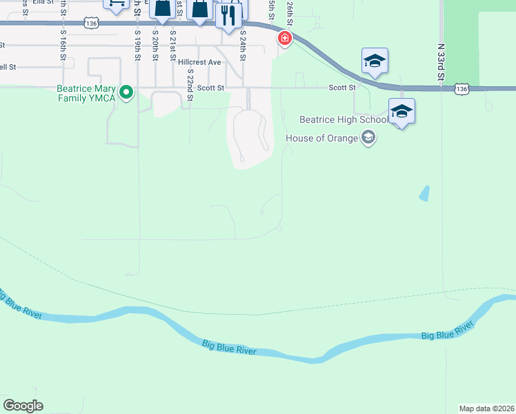 map of restaurants, bars, coffee shops, grocery stores, and more near 811 Quail Ridge Circle in Beatrice