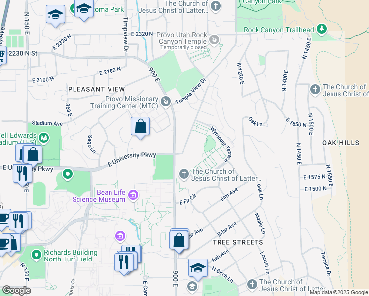 map of restaurants, bars, coffee shops, grocery stores, and more near in Provo