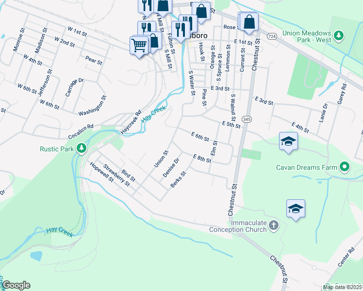 map of restaurants, bars, coffee shops, grocery stores, and more near 419 East 8th Street in Birdsboro