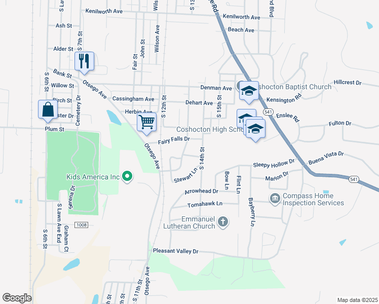 map of restaurants, bars, coffee shops, grocery stores, and more near 1330 Sleepy Hollow Drive in Coshocton