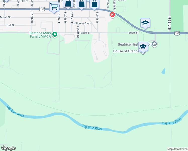 map of restaurants, bars, coffee shops, grocery stores, and more near 901 Quail Ridge Circle in Beatrice