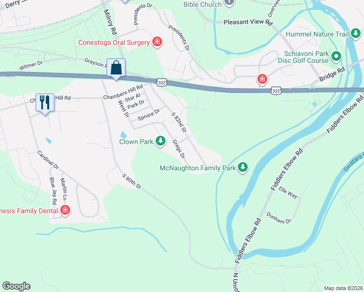 map of restaurants, bars, coffee shops, grocery stores, and more near 726 Gregs Drive in Harrisburg
