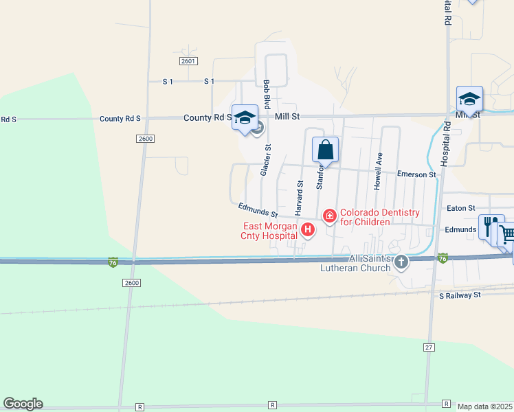 map of restaurants, bars, coffee shops, grocery stores, and more near 304 Glacier Avenue in Brush