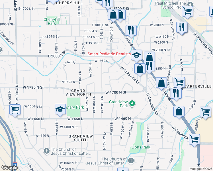 map of restaurants, bars, coffee shops, grocery stores, and more near 1769 Cobblestone Drive in Provo