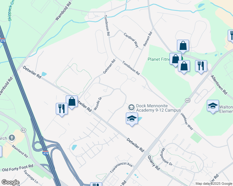 map of restaurants, bars, coffee shops, grocery stores, and more near 275 Dock Drive in Lansdale
