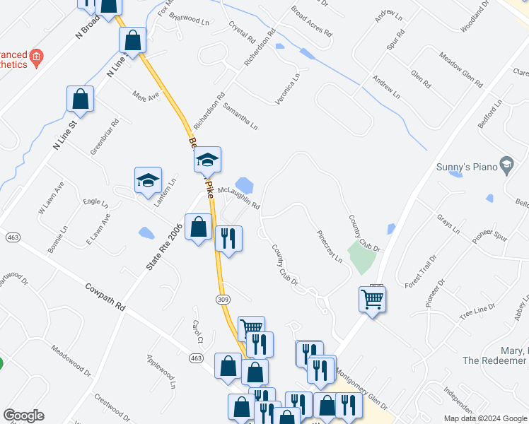map of restaurants, bars, coffee shops, grocery stores, and more near 246 Pinecrest Lane in Lansdale