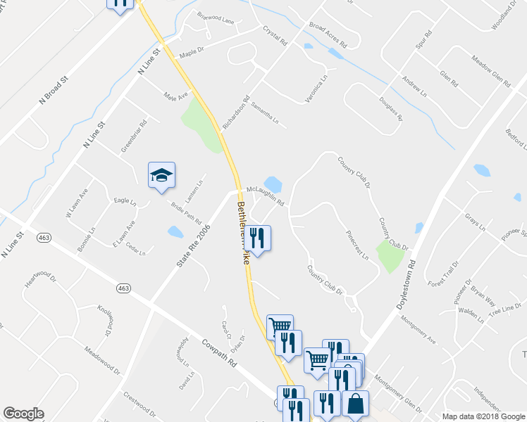map of restaurants, bars, coffee shops, grocery stores, and more near 511 Victoria Drive in Montgomeryville