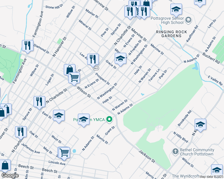 map of restaurants, bars, coffee shops, grocery stores, and more near 892 North Washington Street in Pottstown
