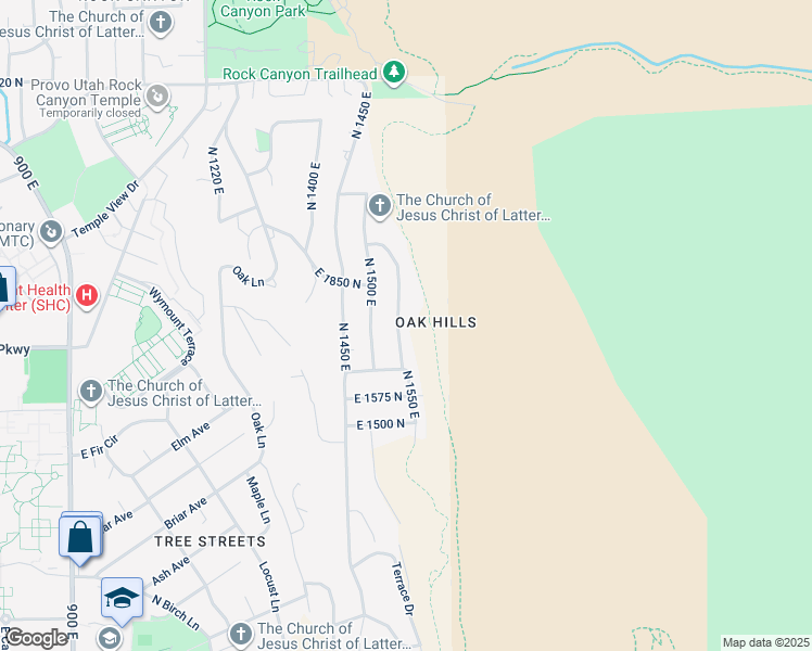 map of restaurants, bars, coffee shops, grocery stores, and more near 1754 North 1550 East in Provo