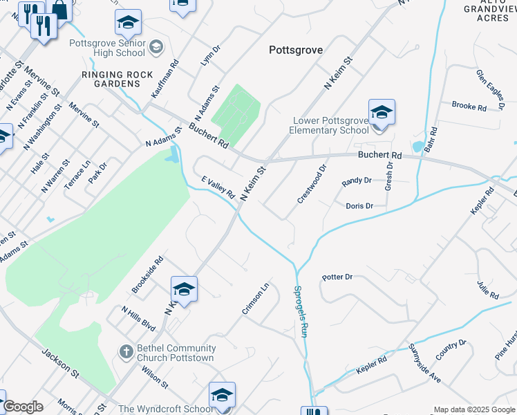 map of restaurants, bars, coffee shops, grocery stores, and more near 1164 Crestwood Drive in Pottstown