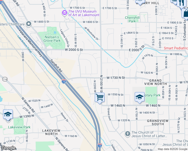 map of restaurants, bars, coffee shops, grocery stores, and more near 47 West 2170 South in Orem