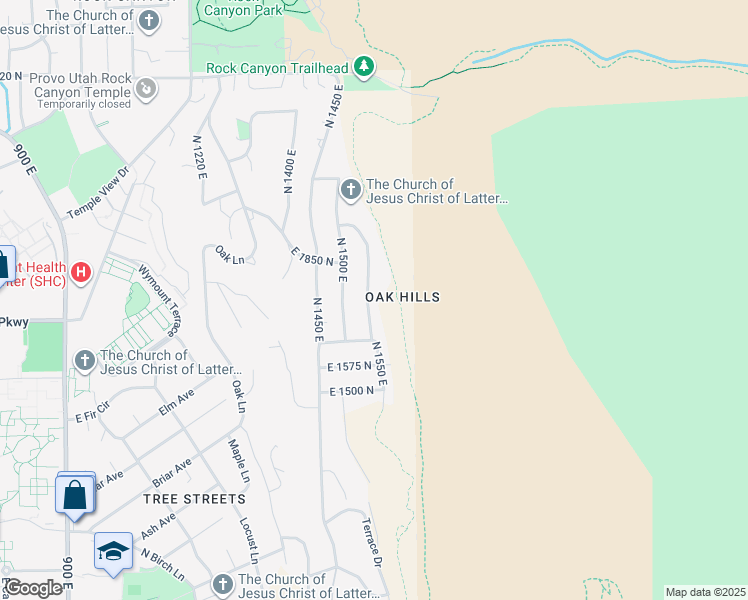 map of restaurants, bars, coffee shops, grocery stores, and more near 1754 North 1550 East in Provo