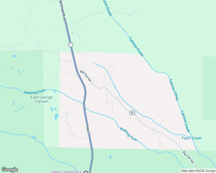 map of restaurants, bars, coffee shops, grocery stores, and more near 2475 Big Owl Road in Allenspark