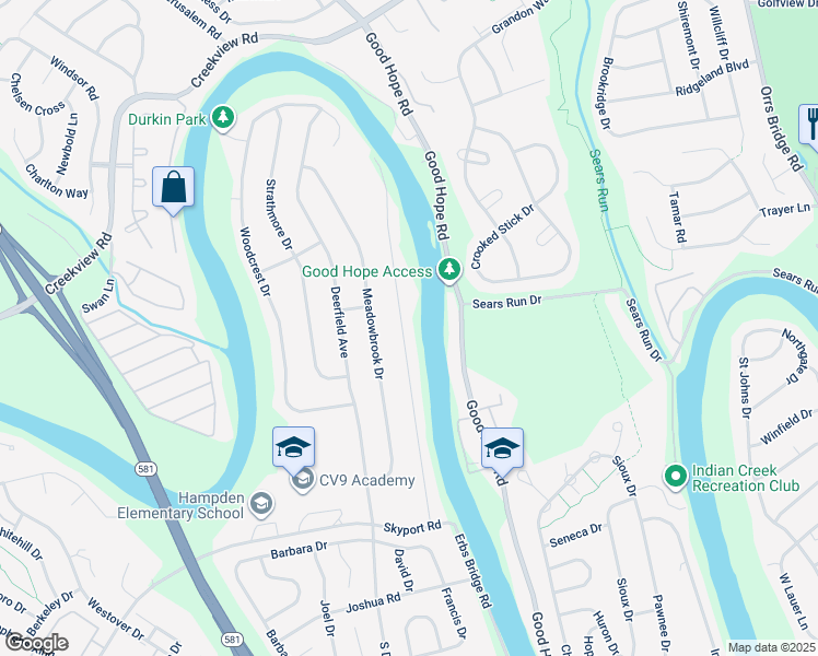 map of restaurants, bars, coffee shops, grocery stores, and more near 5243 Terrace Road in Mechanicsburg