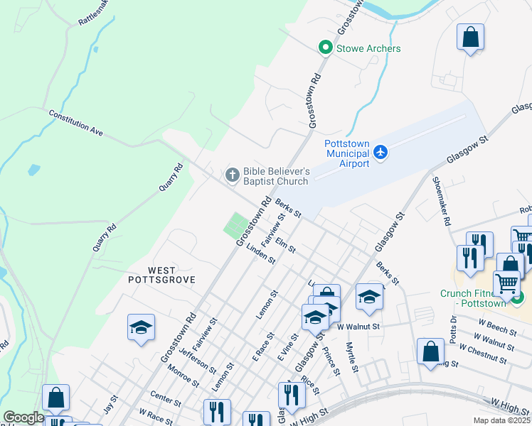 map of restaurants, bars, coffee shops, grocery stores, and more near 824 Grosstown Road in Pottstown