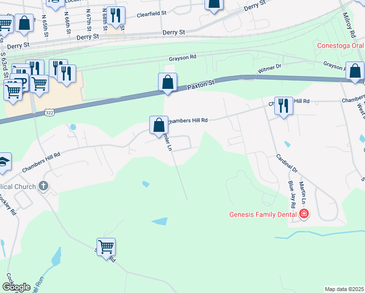 map of restaurants, bars, coffee shops, grocery stores, and more near 7348 Teal Drive in Harrisburg