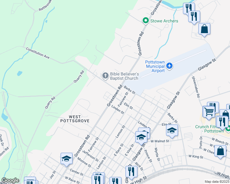 map of restaurants, bars, coffee shops, grocery stores, and more near 803 Grosstown Road in Stowe