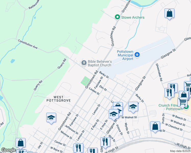 map of restaurants, bars, coffee shops, grocery stores, and more near 824 Grosstown Road in Pottstown
