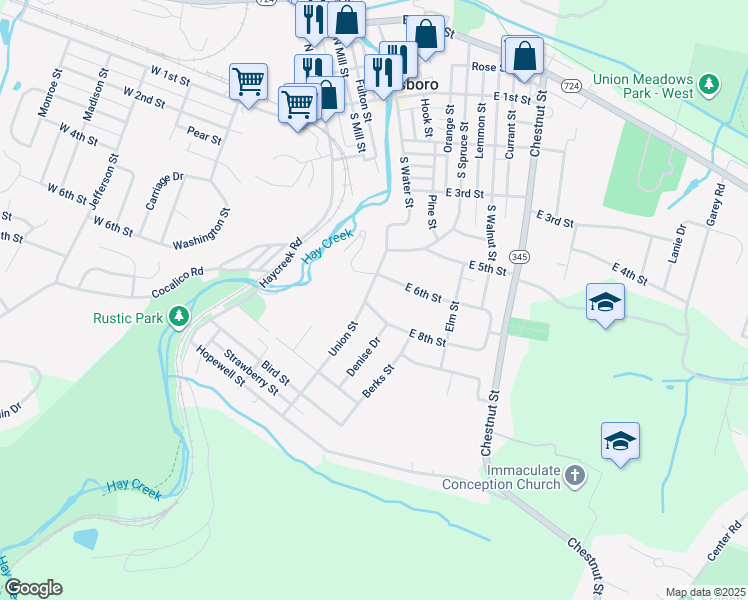 map of restaurants, bars, coffee shops, grocery stores, and more near 412 East 8th Street in Birdsboro