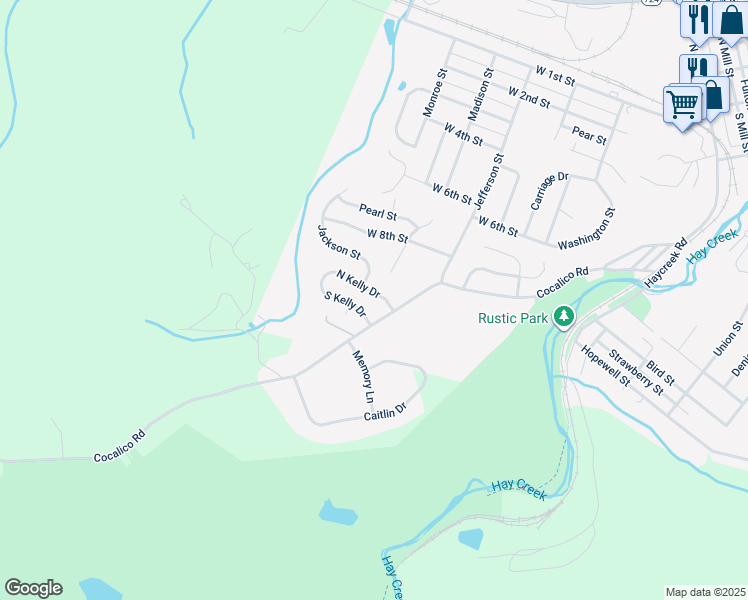 map of restaurants, bars, coffee shops, grocery stores, and more near 105 North Kelly Drive in Birdsboro
