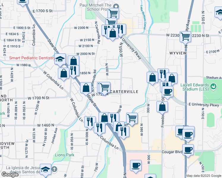 map of restaurants, bars, coffee shops, grocery stores, and more near in Provo