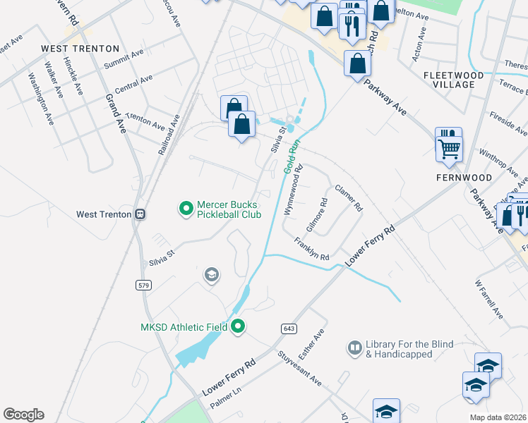map of restaurants, bars, coffee shops, grocery stores, and more near 457 Silvia Street in Ewing Township