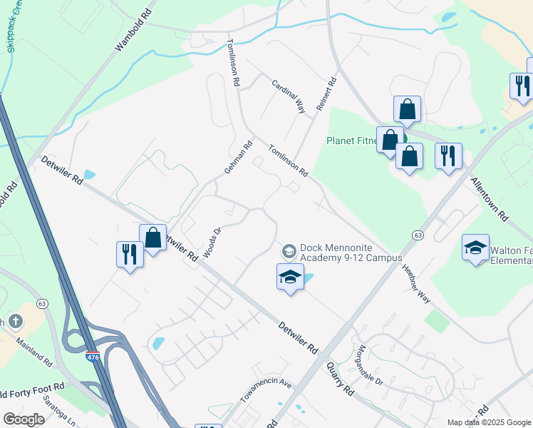 map of restaurants, bars, coffee shops, grocery stores, and more near 275 Dock Drive in Lansdale