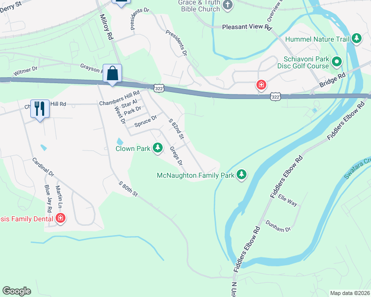map of restaurants, bars, coffee shops, grocery stores, and more near 726 Gregs Drive in Harrisburg