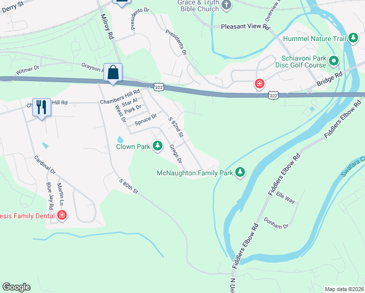 map of restaurants, bars, coffee shops, grocery stores, and more near 726 Gregs Drive in Harrisburg