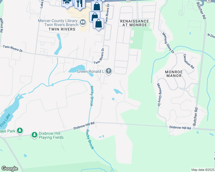 map of restaurants, bars, coffee shops, grocery stores, and more near 158 Henderson Place in East Windsor