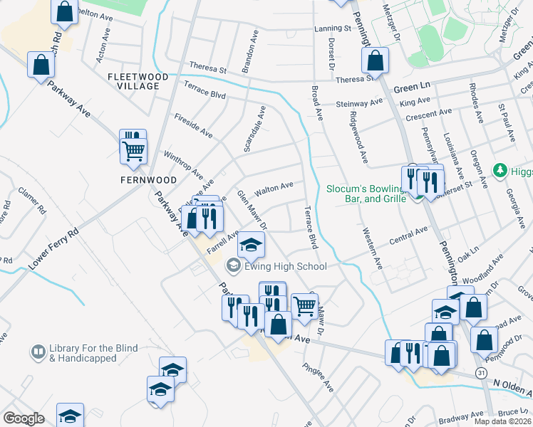 map of restaurants, bars, coffee shops, grocery stores, and more near 1 Wallace Avenue in Trenton