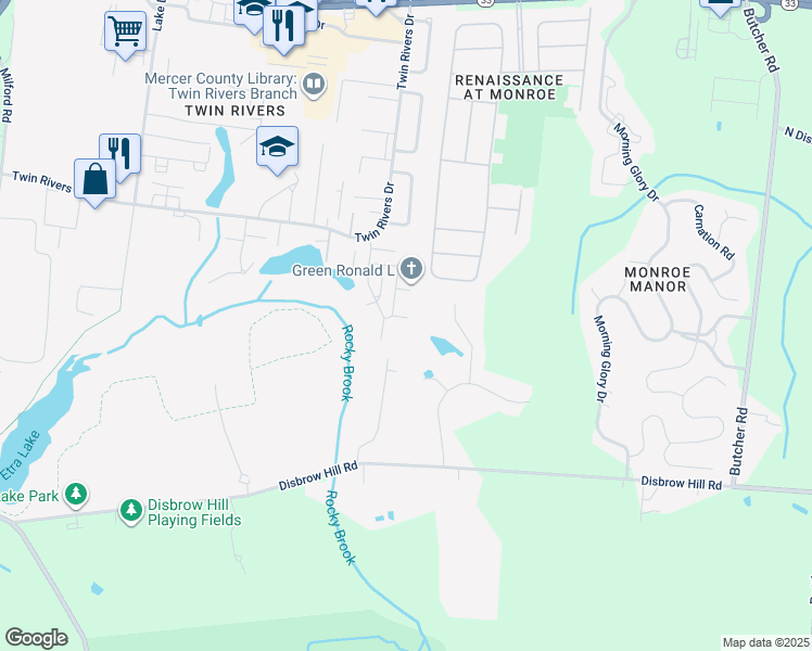 map of restaurants, bars, coffee shops, grocery stores, and more near 158 Henderson Place in East Windsor