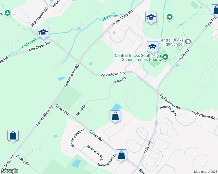 map of restaurants, bars, coffee shops, grocery stores, and more near 717 Conrad Drive in Warrington