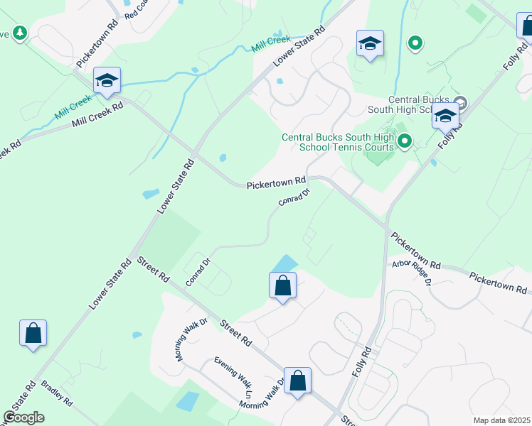 map of restaurants, bars, coffee shops, grocery stores, and more near 717 Conrad Drive in Warrington