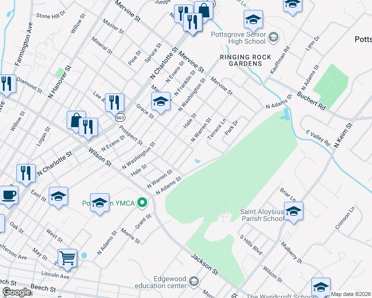 map of restaurants, bars, coffee shops, grocery stores, and more near 926 North Warren Street in Pottstown