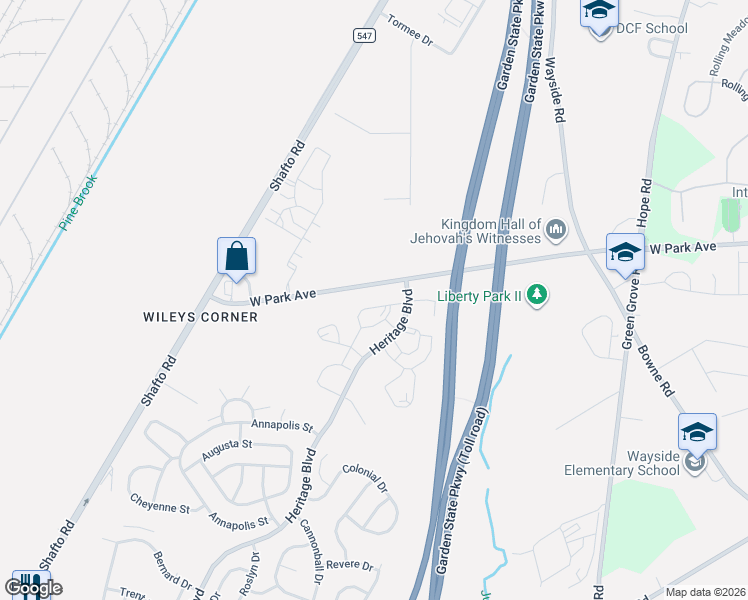 map of restaurants, bars, coffee shops, grocery stores, and more near 86 Madison Court in Tinton Falls