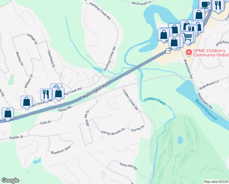 map of restaurants, bars, coffee shops, grocery stores, and more near 200 Tandem Village Road in Canonsburg
