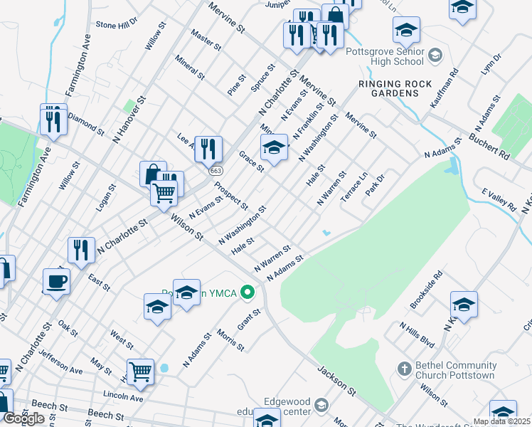 map of restaurants, bars, coffee shops, grocery stores, and more near 906 Hale Street in Pottstown