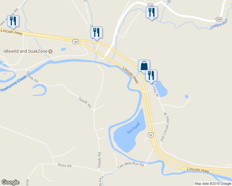 map of restaurants, bars, coffee shops, grocery stores, and more near 238 Deeds Road in Ligonier
