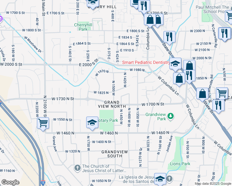 map of restaurants, bars, coffee shops, grocery stores, and more near 1491 West 1825 North in Provo