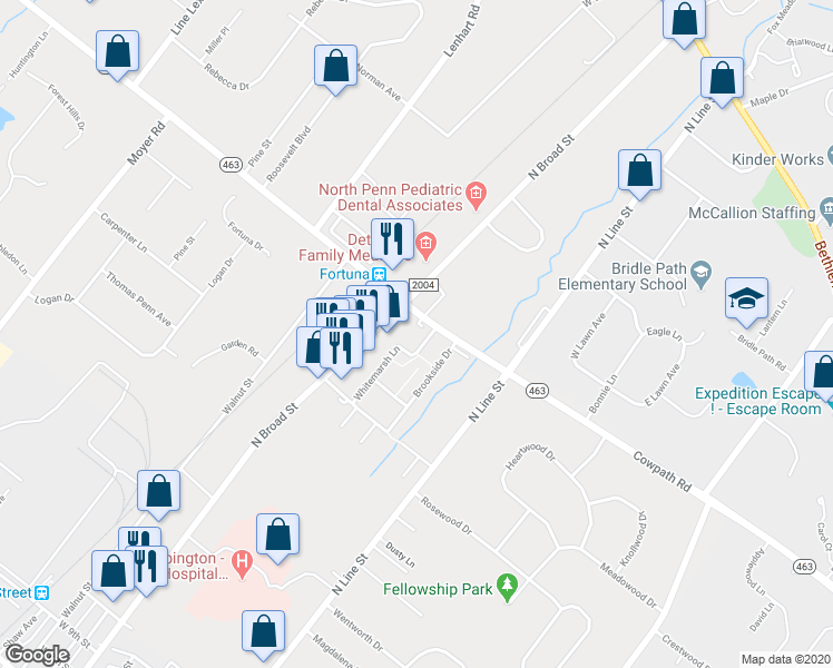 map of restaurants, bars, coffee shops, grocery stores, and more near 80 Cowpath Road in Lansdale