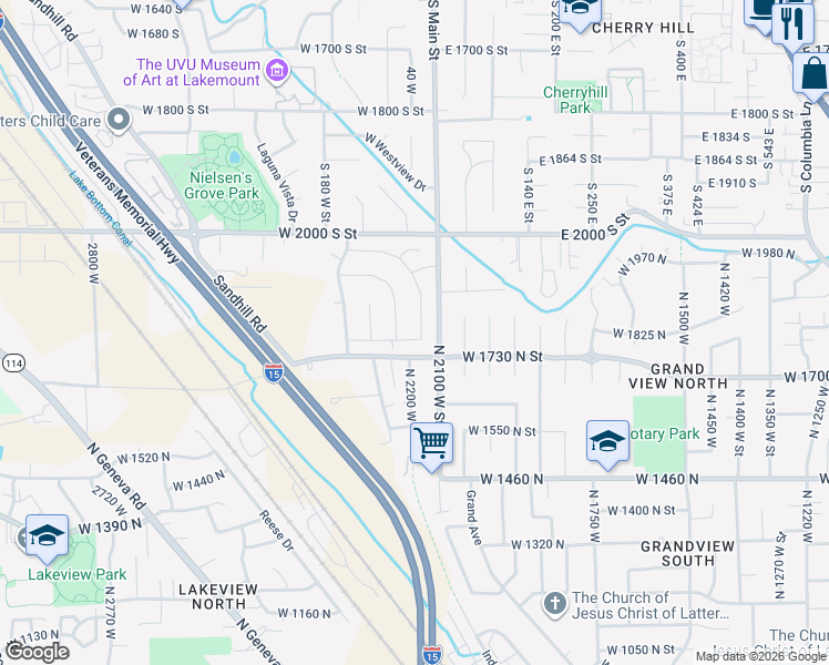 map of restaurants, bars, coffee shops, grocery stores, and more near 2152 South 30 West in Vineyard