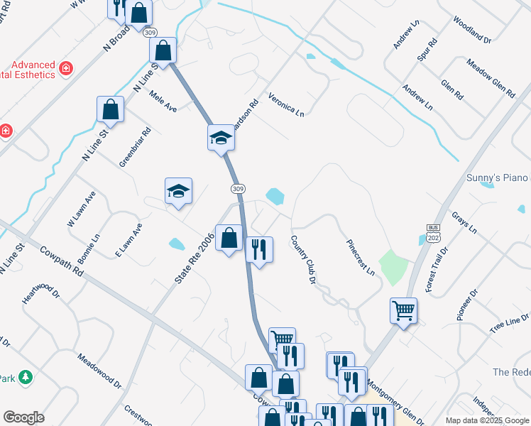 map of restaurants, bars, coffee shops, grocery stores, and more near 205 Victoria Drive in Montgomeryville