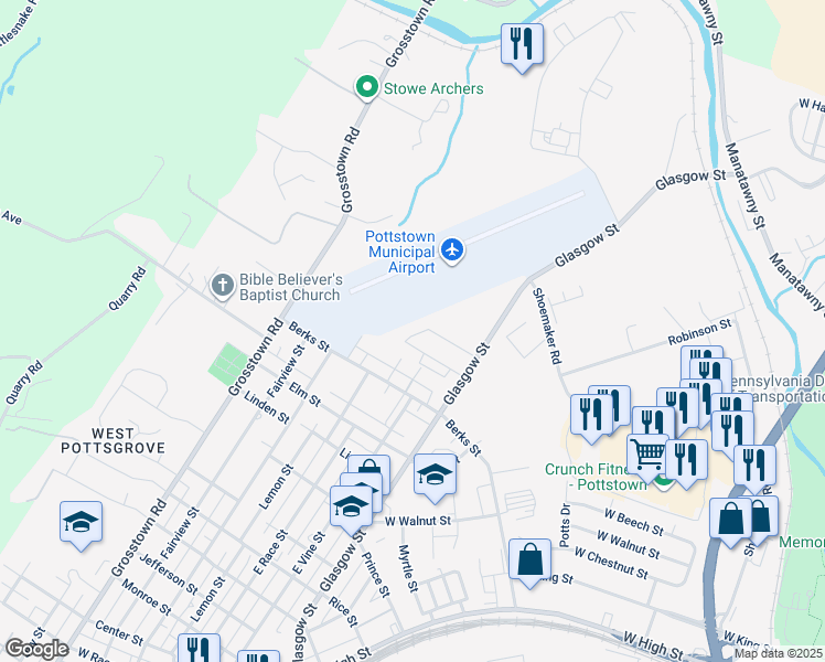 map of restaurants, bars, coffee shops, grocery stores, and more near 969 Von Steuben Drive in Pottstown