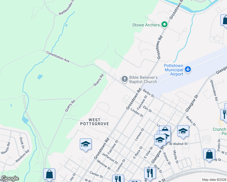 map of restaurants, bars, coffee shops, grocery stores, and more near 675 Constitution Avenue in Stowe