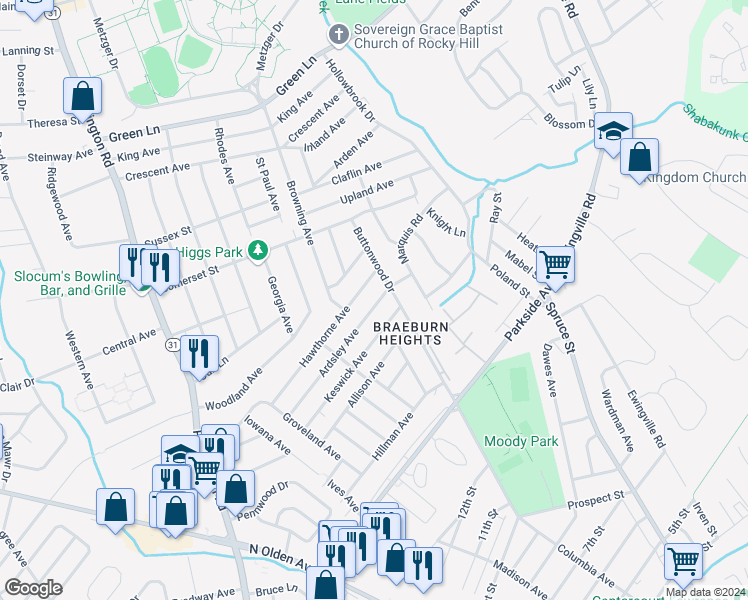 map of restaurants, bars, coffee shops, grocery stores, and more near 138 Ardsley Avenue in Ewing Township