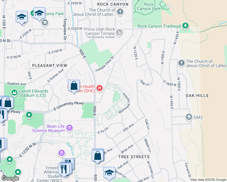 map of restaurants, bars, coffee shops, grocery stores, and more near 79 Wymount Terrace in Provo