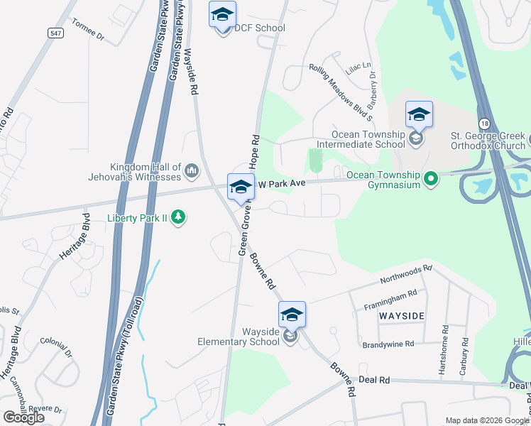 map of restaurants, bars, coffee shops, grocery stores, and more near 924 Green Grove Road in Monmouth County