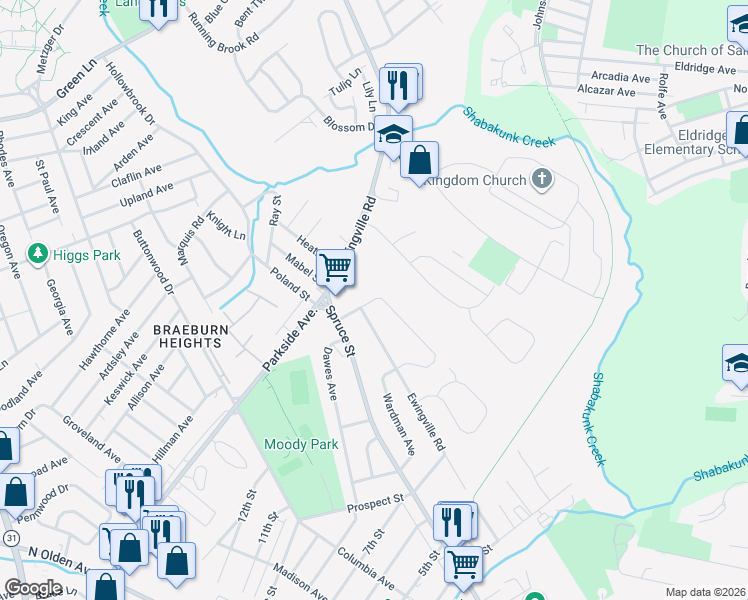 map of restaurants, bars, coffee shops, grocery stores, and more near 11 Stoneham Road in Ewing Township